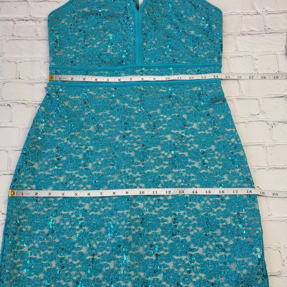 NWOT NIGHT WAY teal Floral Lace Sheath Mini Dress Women Size 10 - Picture 7 of 12